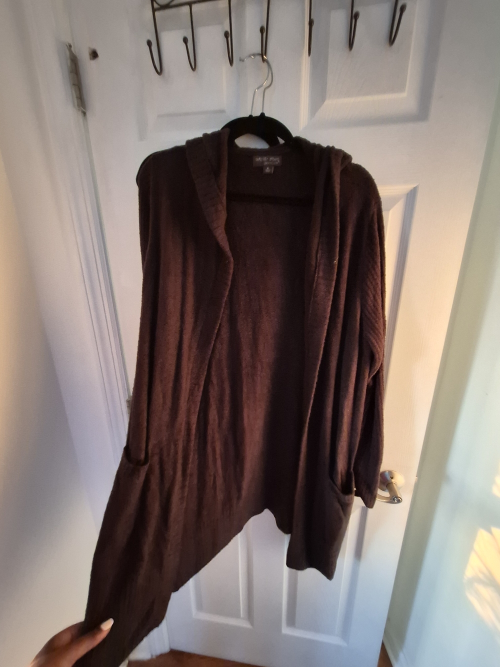 Barefoot Dreams Brown Hooded Open-Front Cardigan
